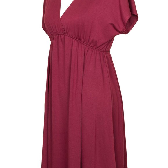 Burgundy Short Sleeve Knee-length A-line Dress - Picture 2 of 4